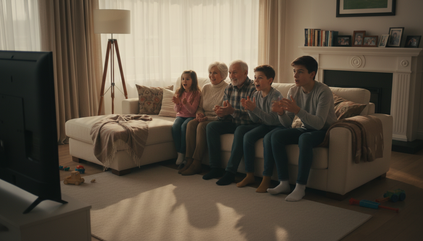 Familie beim Fußball schauen