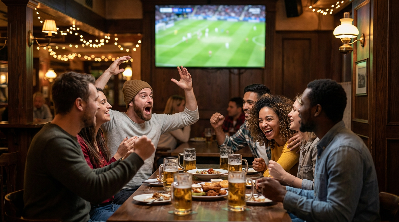 Freunde beim Fußball schauen
